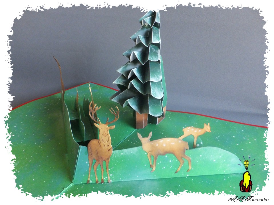 ART 2025 12 sapin PaperPaul foret 6 autres cerfs, biches et faon