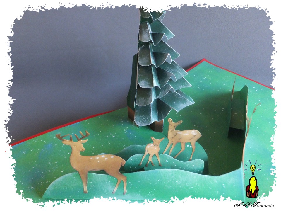 ART 2025 12 sapin PaperPaul foret 7 famille de cervidés dans la forêt