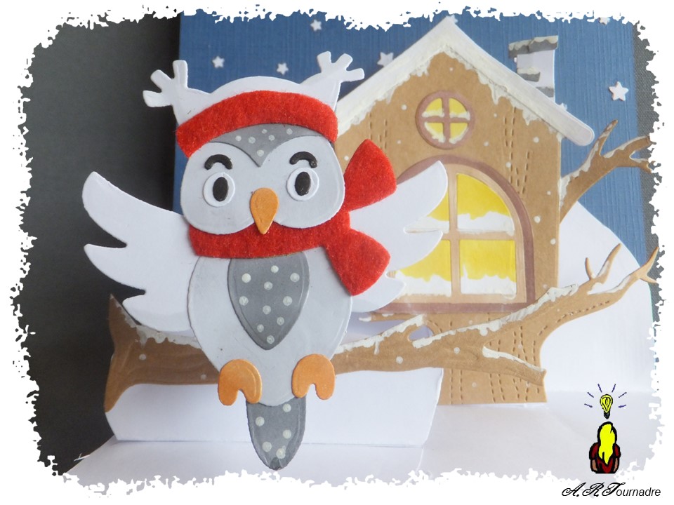 ART 2026 02 hibou pop-up 5 détails du hibou frileux et de son bonnet