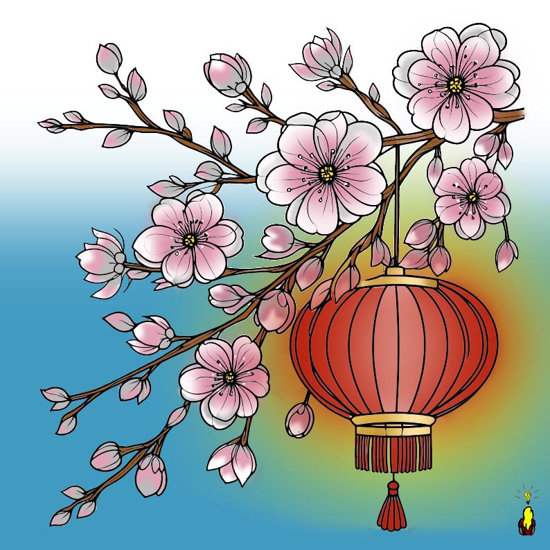 lanterne chinoise coloriée par infographie